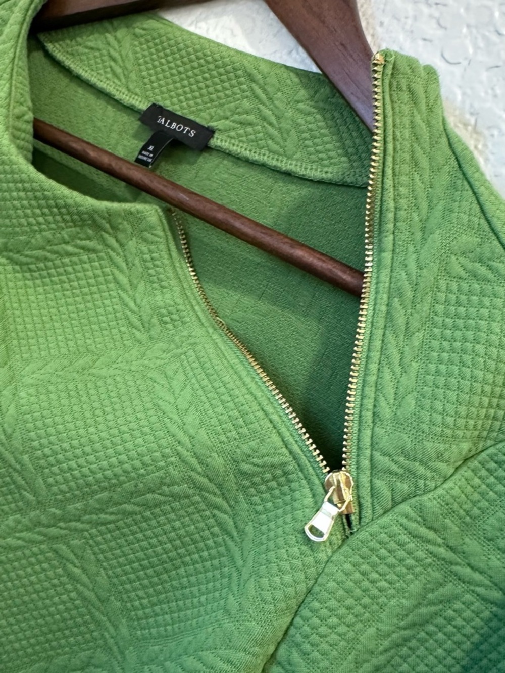 Talbots Cable Knit Funnel Neck Zip Pullover in a fern green color Size XL - Picture 7 of 7